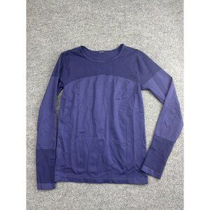 Fabletics Shirt Womens Medium Purple Seamless Long Sleeve Mesh Activewear Yoga